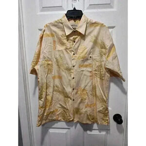 Bamboo‎ Cay Shirt Men's Large Yellow Hawaiian Floral Resort Wear 100% Cotton